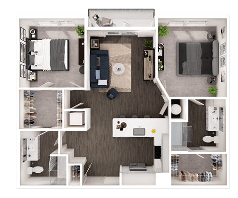 Floor plan for 2 beds, 2 baths, 1093 sqft